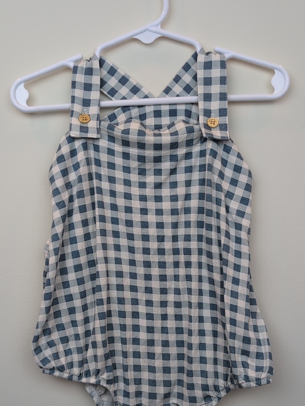 Kate Quinn Blue/White Gingham Bubble Romper 6-12M